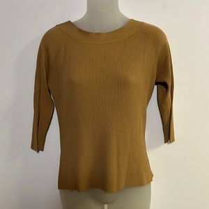 Claudia D Sweater Women's Size M 3/4 Sleeve Gold Ribbed Knit